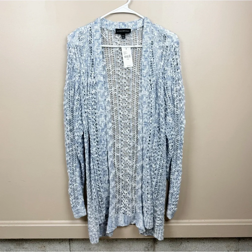 Lane Bryant Blue Fisherman’s Open Knit Front Cardigan Sweater Plus Size 14/16 - Picture 2 of 9
